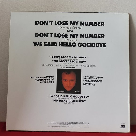 VINTAGE 1985, PHIL COLLINS, DON'T LOSE MY NUMBER, 12" E.P.!!! - Picture 2 of 6